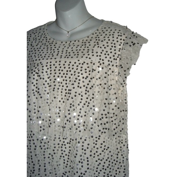Lauren Conrad Blouse Ivory Silver Sequin Shirt Top Party Glam Fairy Twee Cream L - Picture 7 of 13